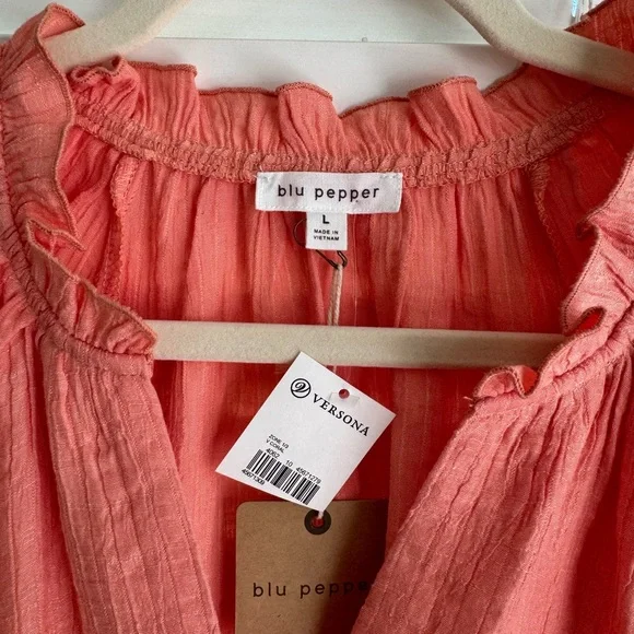 Blu Pepper from Versona NWT Large Gauze Peasant Top Melon Color - Picture 2 of 11